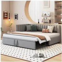 Odikalo Schlafsofa Schlafcouch 90x200 180x200 Auszug, Multifunktionales L-förmiges Schlafsofa mit Ausziehbett 90/180*200cm, Polsterbett in Samtstoff, platzsparendes Design für Kinderbett, Gästebett Grau / Dunkelgrau