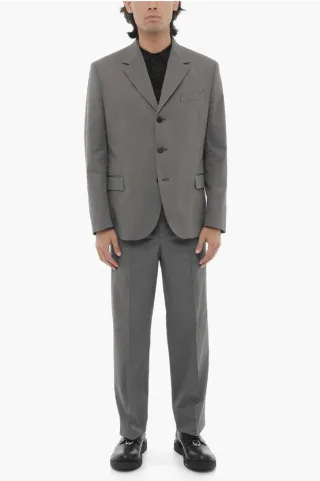Slim Fit Anzug mit 3 Knöpfen, Seitenschlitzen und Revers in Grau