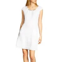 Caspar Sommerkleid SKL018 knielanges Damen Sommer Leinenkleid mit Perlmutt Knöpfe Dekor figurumspielender Schnitt, luftig leicht, angenehm kühlend
