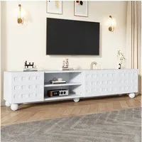 Merax Lowboard mit bedrucktem Design (200 x 40 x 44 cm, 1 St., Wohnzimmerschrank für Fernseher bis 80 Zoll), TV-Schrank mit 3 Türen, offenen Fächern & stabilen Füßen