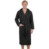 Laynenburg Herrenbademantel Bademantel Herren mit Kapuze aus 100% Baumwolle Frottee, mit Gürtel, aufgesetzten Taschen, Waden-lang für Spa, Sauna, M-XXXL