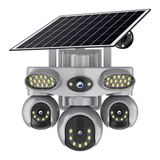 V380 8MP 4 Lens Solar Security Camera Wireless Outdoor PTZ Quad Screen Night Vision Motion Two Way Audio Weatherproof Ba