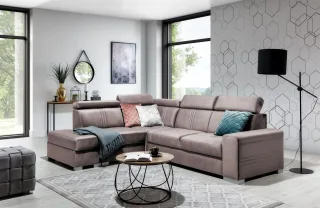 Ecksofa Schlafsofa NOLAN inkl. USB Stoff Monolith Pastellviolett Ottomane Links
