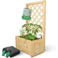 holz4home® Blumenkasten Pflanzkasten mit Rankgitter aus Kiefernholz I inkl. Gartenhandschuhe, Pflanzkübel mit Einlegevlies