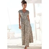 Buffalo Maxikleid in Wickeloptik mit Alloverdruck (mit Bindegürtel) Jerseykleid, Sommerkleid mit Taschen, Strandkleid, Viskosekkleid