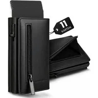 S&T Design Brieftasche S&T Design RFID Blocker Cardholder Slim Wallet Herren veganem Leder (S&T Design portemonnaie, 1-tlg., Mit Geschenk verpackung), 11 Kartenfächer Münzfach Bargeld mit Reisverschluss Magnetisch Klein