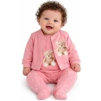 La Bortini Strampler Baby Anzug Stramplerhose Hemdchen in altrosa mit Bärchen (2-teilig, Erstlingsset für Mädchen) aus Baumwolle, 44 50 56 62 68 74