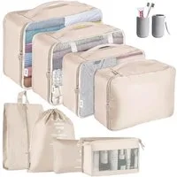 TUWENA Kofferorganizer Koffer Organizer Set 9-teilig, Reise Kleidertaschen mit Waschbecher, Verpackungswürfel mit Kosmetiktasche, Schuhbeutel, Cubes, Reisezubehör