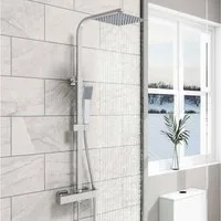duschspa Duschsystem 20/30cm eckig Regenduschset mit Kopfbrause, 2 Strahlart(en), Wandmontage mit Thermostat Regendusche Chrom/Schwarz Quadratisch