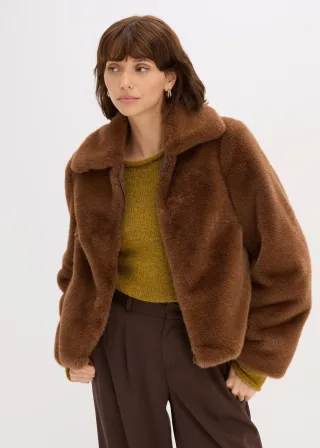 bonprix Fellimitat-Jacke, braun, Gr.42, modische kurze Fellimitat-Jacke mit Reißverschluss vorne