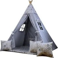 Pamek Tipi-Zelt Spielzelt Tipi für Kinder Bodenmatte Kissen + Stabilisator, Personen: 2 (7 tlg), Sehr schönes Design.