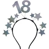 partydeco Haarreif, Haarreif mit der Zahl 18 und Sternen 22x21cm Schwarz / Silber