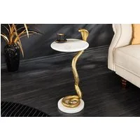 riess-ambiente Beistelltisch WILDLIFE COBRA 65cm gold / weiß · Wohnzimmertisch mit Marmor-Platte (Einzelartikel, 1-St), rund · handmade · Metall-Gestell · Schlangen-Skulptur · Design