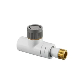 Oventrop Baureihe EQ Thermostatventil 1163662 DN 15, G 3/4xR 1/2 AG, Durchgang, Messing, weiß pulverbeschichtet