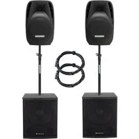 Pronomic 218S-215A Aktive PA-Anlage 1000 Watt - 4-teilige Aktiv-PA Lautsprecher (Bluetooth, 200 W, Integrierter USB/SD/Bluetooth MP3-Player)