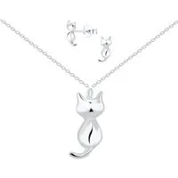 ALEXANDER YORK Schmuckset Kette mit Anhänger, Ohrstecker, Schmuckset, KATZE 3d, 4-tlg.