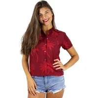 King Kameha Hawaiihemd Palmshadow Funky Hawaiibluse Damen Kurzarm Front-Tasche Stylish