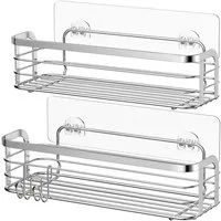 Elegear Duschablage Duschregal ohne Bohren, 2 Stück shampoo halter bad, badregal, 4-tlg., selbstklebend Badezimmer Regal Organizer, Badregal und Küchenregal