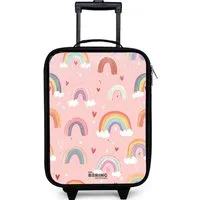 NoBoringSuitcases.com© Kinderkoffer mit leuchtende Räder - Regenbögen auf einem rosa Hintergrund, 2 Rollen, Kinder Koffer Klein, Trolley Handgepäck, Reisekoffer