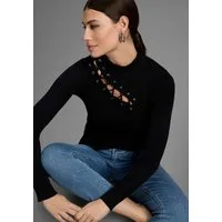 Melrose Stehkragenpullover feminine Passform mit Zier-Schnürung