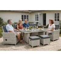 Green Spirit Loungeset Asti Dininglounge-Set 7 Personen Polyrattan grau-meliert, (Set, 6-tlg., 1 Sofa, 2 Sessel, 2 Hocker 1 Tisch, inkl. Auflagen), Polyrattan, grau, 7 Personen, wetterfest, Garten, Terrasse, Outdoor