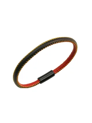 Zeeme Stainless Steel Armband echt Leder mit Deutschland-Farben 19cm