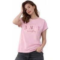 SUBLEVEL T-Shirt Damen Shirt Turn-Up Ärmel Weiches Basic Shirt Rundhals Kurzarm Baunwolle Modal Mix, super soft, unifarben, markenlogo