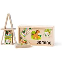 Woodyland Lernspielzeug Holz - DOMINO Legespiel "Farm Animals" in Holzbox mit Schiebedeckel (28-St)