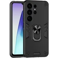 Wigento Handyhülle Für Samsung Galaxy S26 Ultra 5G Armor Magnet Ring Halter Hülle Schwarz, Stoßfeste Hülle mit 360-Grad-Ringhalter