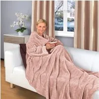 Wohndecke flauschige, tragbare Kuscheldecke mit Ärmeln ohne Fußtasche, Gräfenstayn, warme Ärmeldecke - TV Decke zum Anziehen - 200x150 cm rosa