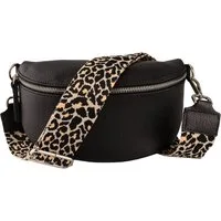 MIRROSI Bauchtasche Damen, Echtleder, Made in Italy, Umhängetasche, Brusttasche, (Schultertasche für jeden Anlass (1 Tasche & 2 Gurte), Crossbody Bag, Schwarz, gemusterten& verstellbaren Schulterriemen