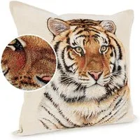 ANRO Dekokissen Royal Jacquard-Gobelin Kissen 45x45cm Dekokissen Bezug waschbar, Vintage ohne Füllung mit Reißverschluss Tiger Beige