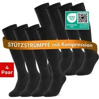 sockenkauf24 Stützkniestrümpfe Kompressionsstrümpfe Reisestrümpfe Stützstrümpfe mit Kompression (Schwarz, 4-Paar, 43-46) aus Baumwolle für Damen & Herren mit Komfortbund