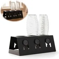 LS-LebenStil Flaschenhalter Metall Flaschenständer Schwarz passend für 3 Sodastream Flaschen, (Schwarz Mattiert - mit Abtropfschale - ausziehbar - Abtropfständer, 1-St., Abtropfgestell für Emil Flaschen Crystal Flaschen)
