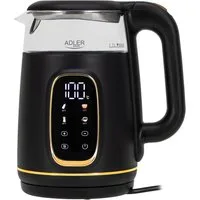 Adler Wasserkocher AD 1305, Glas, mit LED Anzeige, Temperaturregelung, 1,7L, schwarz, gold