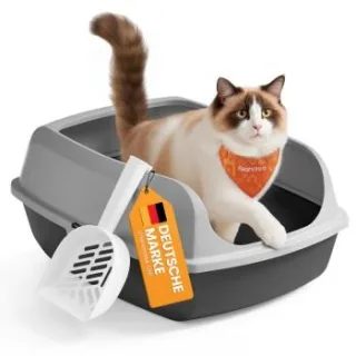 FEANDREA Katzenklo mit hohen Seitenwänden,XXL offene Katzentoilette, mit Schaufel schiefergrau