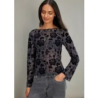 bonprix Langarmshirt eng anliegende Passform, mit leichter Transparenz, mit Flock-Print