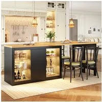 STILVORA Kücheninsel Ausziehbarer Esstisch Barschrank mit Glas-Einlegeböden & LED, (RGB-LED per App, 360° drehbar, ausziehbar 120-197cm), für Küche, Esszimmer, Wohnzimmer, Barbereich, Homeoffice