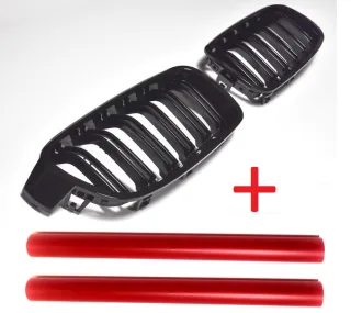 Kühlergrill Sportgrill Grill Gitter Schwarz Glanz + Grill Streben in ROT für BMW 3er F30 / F31 ab 2011-2019