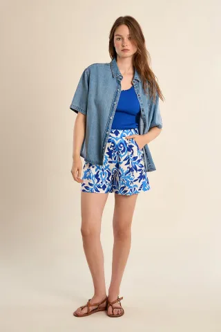 molly bracken - Weit geschnittene Shorts mit hohem Bund und Muster blau/weiß - Gr. - XL