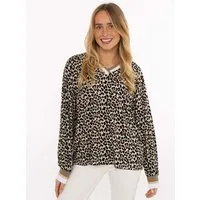 Zwillingsherz Blusenshirt "Leo" Leichtes Material, gestreifte Bündchen, Leomuster, V-Neck