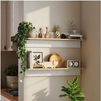 HOMCOM Wandregal Wandboard, Regalbrett zur Präsentation, 2er-Set Schweberegal 2-tlg., für Küche, Wohnzimmer, Badezimmer, Weiß+Naturholz, 80 x 16,5 x 20 cm