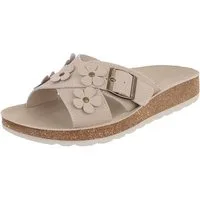 Ital-Design Damen Pantolette mit Blüten-Details und Schnalle Pantolette (92002758) Flach Pantoletten in Beige