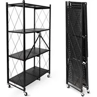 deluxe4home Mehrzweckregal Klappregal rollbar in schwarz I Rollregal klappbar Küchenregal, Faltregal mit Rollen
