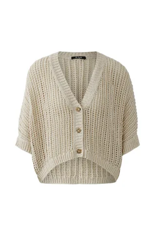 Miss Lagotte - Kurze Strickjacke in Boxy-Passform mit Lochmuster beige - Gr. - 36