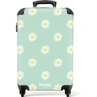 NoBoringSuitcases.com© Hartschalen-Trolley Pastellgrün mit Gänseblümchen 55x35x20cm, 4 Rollen, Handgepäck Koffer & Trolleys, Luggage, Reisekoffer Frauen