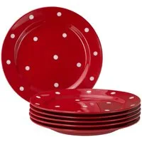 van Well Speiseteller 6er Set Essteller flach Emily 27cm rot mit weißen Punkten