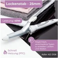 Adler Lockenstab Adler AD 2106 Lockenstab D 25mm, Keramikbeschichtung, weiß/silber 40W