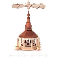 Dregeno Erzgebirge Weihnachtspyramide Pyramide mit Seiffener Kirche und Kurrende, für Kerzen d=14mm Breite