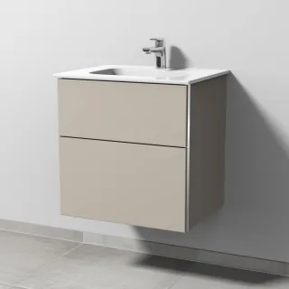 Sanipa 3way Keramik-Set Design Keramik-Waschtisch und Unterbau mit 2 Auszügen, Kaschmir-Matt BP4791U